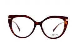 Armazón para lentes de receta Azzaro modelo 30420, de acetato color carey con forma de ojo de gato y detalles dorados en las esquinas superiores.