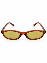 Lentes de sol con armazón carey translúcido de formato ovalado y cristales amarillos.