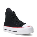 Championes Converse Chuck Taylor All Star Lift Hi, de caña alta, color negro con plataforma blanca y detalles en rojo.