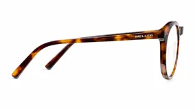 Lentes blueblocker Kubu Caramel con armazón redondo de diseño vintage color carey y cristales transparentes con protección contra luz azul.