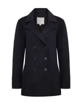 Chaqueta tipo abrigo cruzado de RKF, confeccionada en mezcla de lana y cashmere. Presenta solapas amplias, doble abotonadura frontal y bolsillos laterales integrados en una silueta estructurada.