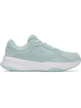 Championes Under Armour modelo W Edge Suede, color verde menta. Presentan una parte superior de malla transpirable con revestimientos de gamuza para mayor estabilidad, entresuela Charged Cushioning® blanca para amortiguación y suela de goma resistente al tono.
