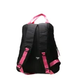 Mochila urbana color beige con correas de mano en color verde agua. Presenta un bolsillo frontal con cierre y una estampa con la frase 'red lipstick and glossy brain' junto a un corazón rojo.