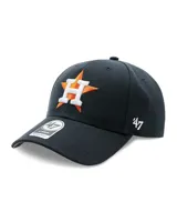 Gorra de béisbol azul marino con el logo de los Houston Astros bordado en naranja y blanco en el frente.