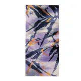 Bufanda tubular multifuncional Buff, confeccionada en tejido elástico y ligero con estampado abstracto en tonos violeta, azul y naranja. Ofrece protección solar UPF 50 y es un accesorio versátil para diversas actividades al aire libre.