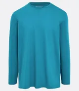Remera básica de manga larga, cuello redondo, color turquesa.