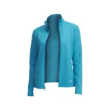 Campera deportiva Under Armour con cierre frontal completo, cuello alto y mangas largas. Presenta un diseño liso en color turquesa con el logo de la marca estampado en el frente.