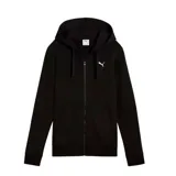Campera deportiva con capucha y cierre frontal completo, color negro, con logo de la marca bordado en blanco en el pecho.