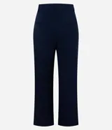 Pantalón femenino negro de punto roma, modelo recto con pliegues y sin estampado.