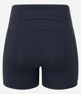 Bermuda deportiva negra con detalles en rosa y blanco en los laterales, confeccionada en poliamida y elastano, de cintura alta y calce ajustado.