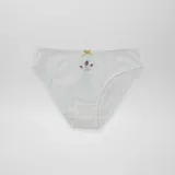 Pack de siete bombachas de algodón con diseños variados, incluyendo estampados de vaquitas de San Antonio, flores y colores lisos, todas con un pequeño lazo decorativo en la cintura.
