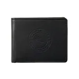 Billetera Rip Curl modelo Stapler Pu All Day, de color negro, confeccionada en cuero sintético, con el logotipo de la marca grabado en relieve en la parte frontal.