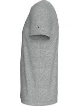 Remera gris de algodón con cuello redondo y logo de Tommy Hilfiger bordado en el pecho.