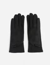 Guantes negros de cuero sintético con detalle de tres botones en la muñeca y touch en el dedo índice.