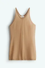 Musculosa larga de punto transparente con lino, de corte ajustado, con escote en U y costura vertical decorativa en el frente y la espalda.