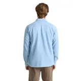 Camisa de manga larga Roark modelo Scholar, color celeste, confeccionada en algodón orgánico. Cuenta con cuello abotonado, cierre frontal de botones, bolsillo aplicado en el pecho con detalle de etiqueta de la marca y mangas largas con puños abotonados.