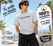 Remera gris de algodón con cuello redondo y mangas cortas. Estampa frontal con la frase "Believe In Yourself" y el logo de la marca Duxon Jeans.