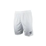 Short de fútbol Umbro de color blanco, con cintura elástica y logo de la marca en negro en la parte inferior de la pierna izquierda.