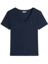 Remera de manga corta Tommy Hilfiger, color azul marino, con escote en V y logo de la marca bordado en el pecho.