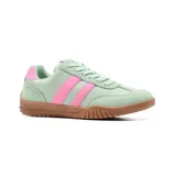 Championes deportivos American Sport, color blanco con detalles en rosa y suela de goma color caramelo.