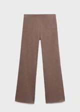 Pantalón de punto color marrón, de corte recto y tiro medio, con cintura elástica sin cierre.
