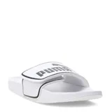 Sandalias Puma Leadcat 2.0 V de diseño ergonómico, color blanco con detalles en negro. Presentan una banda superior ajustable con cierre de velcro y el logo de la marca estampado en contraste.