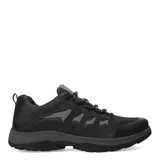 Zapatos Freeway modelo Terra01 de estilo casual, confeccionados en una combinación de cuero y material textil en tonos gris oscuro y negro. Presentan cierre mediante cordones, suela de goma robusta y diseño ergonómico para mayor confort.