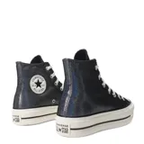 Championes de caña alta Converse Chuck Taylor All Star Lift, color negro con efecto iridiscente y plataforma blanca.