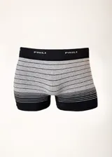 Boxer gris con rayas horizontales negras y cintura elástica con la marca 'PRILI' repetida.