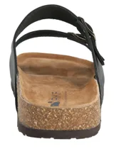 Sandalias de cuero color azul navy marca RKF, modelo Charly II, con dos tiras ajustables con hebillas metálicas y suela de corcho con base de goma.