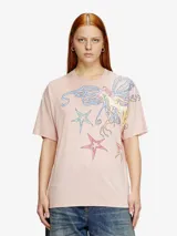 Camiseta rosa de algodón con estampado de hada y estrellas.