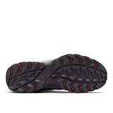 Bota de trekking Columbia modelo Crestwood Mid, diseñada con tecnología impermeable Omni-Tech. Presenta una combinación de gamuza y malla en tonos grises, con detalles en naranja en los cordones y el interior. Cuenta con entresuela TechLite para amortiguación y suela Omni-Grip para tracción en diversos terrenos.