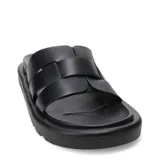Sandalias negras de mujer, estilo slide, con plataforma gruesa y capellada trenzada ancha.