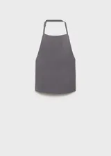 Top gris de poliéster con cuello drapeado, diseño sin mangas y espalda abierta con cierre de lazo en el cuello.