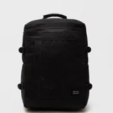 Mochila urbana de diseño minimalista en color negro, confeccionada en algodón encerado. Cuenta con compartimento principal con cierre, bolsillo frontal vertical, bolsillo superior de acceso rápido y correas laterales ajustables. Incluye compartimento acolchado para computadora.