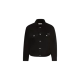 Campera de denim Calvin Klein Jeans en color negro, con cierre frontal de botones metálicos, bolsillos con solapa en el pecho y diseño clásico de trucker jacket.