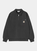 Buzo Carhartt WIP Half Zip Detroit Sweat de color negro, confeccionado en tejido de algodón. Presenta cuello camisero, cierre frontal de media cremallera y un bolsillo con cremallera en el pecho adornado con la etiqueta del logotipo de la marca.