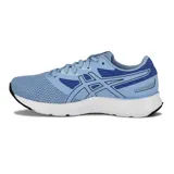 Championes de running Asics Fuzeblast Se, color celeste y azul, con parte superior de malla transpirable y suela blanca con detalles en negro.