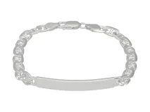 Pulsera de eslabones tipo barco en plata 925, con chapa central lisa diseñada para grabar y cierre de mosquetón.