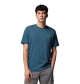 Remera de manga corta color azul con cuello redondo y logo de la marca estampado en el pecho.