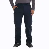 Pantalón de trekking desmontable color azul marino, con cintura ajustable mediante cinturón integrado y múltiples bolsillos con cierre.