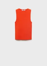 Top de punto fino color naranja, sin mangas, con cuello redondo y tirantes anchos, de diseño entallado.