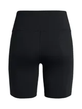 Short deportivo negro de tiro alto con logo Under Armour estampado en blanco en la pierna izquierda.