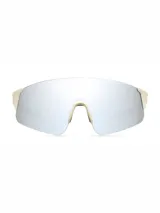 Lentes de sol Meller modelo Dua con diseño deportivo tipo pantalla. Presentan una montura color crema y lentes reflectantes plateados.