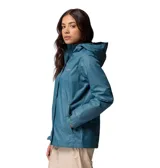 Campera impermeable Columbia modelo Arcadia II Jacket de color azul, con capucha ajustable, cierre frontal con cremallera y solapa, bolsillos laterales y tecnología Omni-Tech.