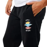 Pantalón de jogging negro Rip Curl Icons Of Surf con cintura elástica ajustable con cordón, bolsillos laterales y logo estampado en la pierna derecha.