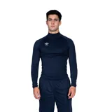 Remera térmica azul marino de manga larga con cuello alto y logo de Umbro estampado en blanco en el pecho.