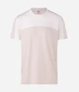 Remera deportiva de hombre Get Over, de color blanco y gris claro, con cuello redondo y mangas cortas. Confeccionada con tejido de poliéster y elastano con tecnología dry de secado rápido.