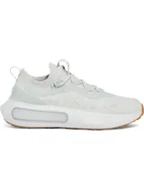 Championes de running Under Armour modelo Phantom 4, color gris claro con suela blanca y detalles en color suela. Presentan un diseño de tejido de punto tipo calcetín, contrafuerte de TPU y tecnología de amortiguación UA HOVR+.