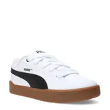 Championes urbanos Puma modelo Park Lifestyle Easy, color blanco con la icónica franja lateral en negro y suela de goma color caramelo.